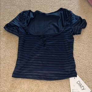 SHEIN Blue and Black Fitted Buttoned Blouse